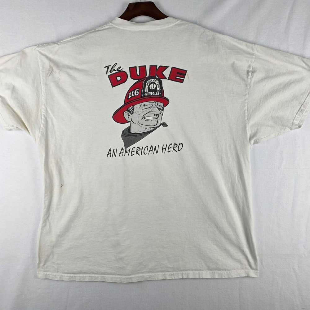 Vintage John Wayne The Duke American Hero LA County Fire Dept T-Shirt White 3XL